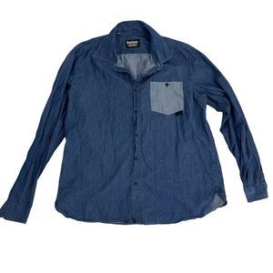 Barbour Shirt Men Medium Blue Casual Button Down Chambray Polka Dot Pattern Work